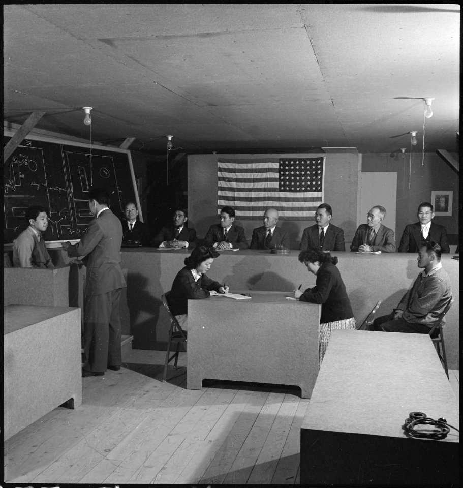 Heart Mountain Relocation Center Heart Mountain, Wyoming. A session of the court at the Heart Mount . . . - NARA - 537166