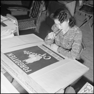 Heart Mountain Relocation Center, Heart Mountain, Wyoming. A young artist of Japanese parentage, co . . . - NARA - 539155