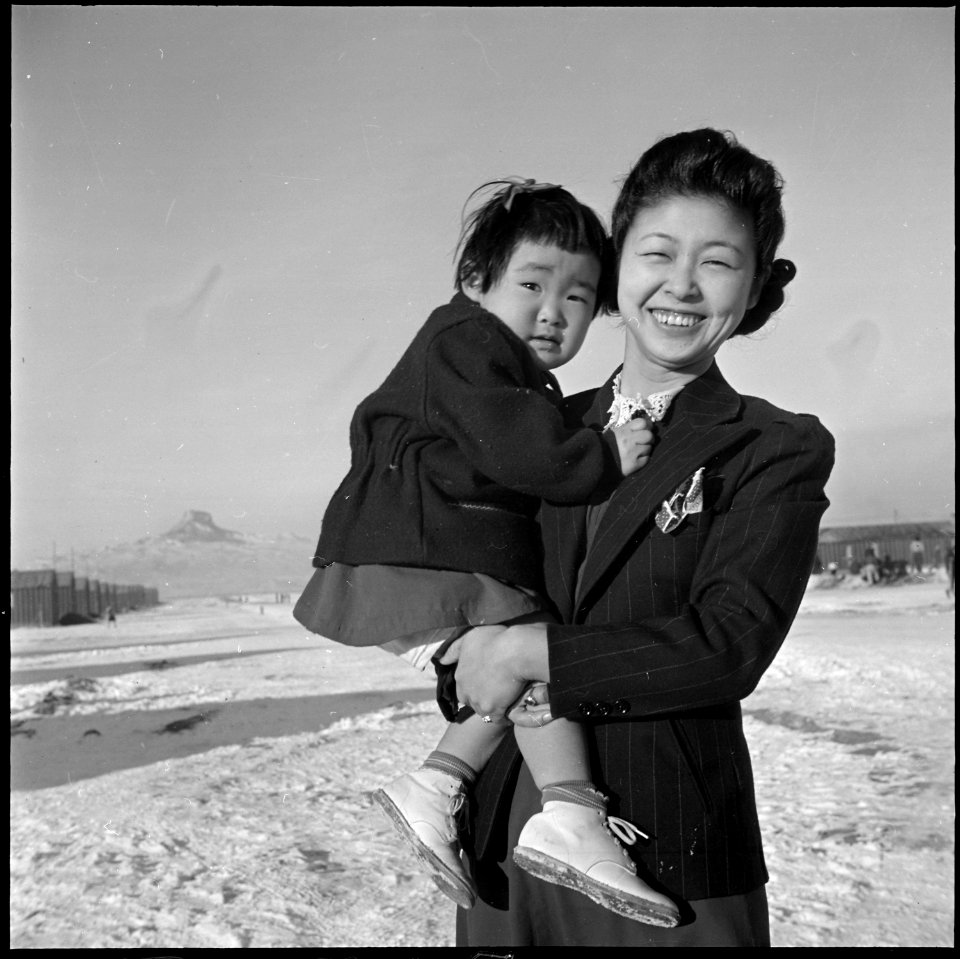 Heart Mountain Relocation Center, Heart Mountain, Wyoming. Alice Chira and daughter Sachi, 28 month . . . - NARA - 539272