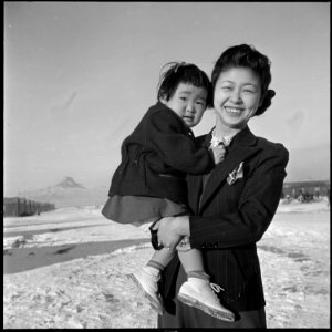 Heart Mountain Relocation Center, Heart Mountain, Wyoming. Alice Chira and daughter Sachi, 28 month . . . - NARA - 539272