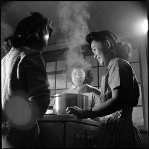 Heart Mountain Relocation Center, Heart Mountain, Wyoming. Haruko Tachi, left, and Yaeko Hattori, t . . . - NARA - 539453 photo