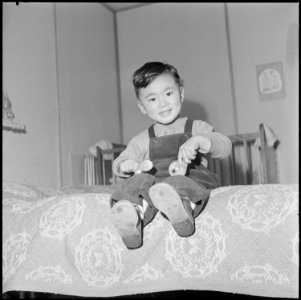 Heart Mountain Relocation Center, Heart Mountain, Wyoming. Mike Hosokawa, son of Bill Hosokawa, Edi . . . - NARA - 539186