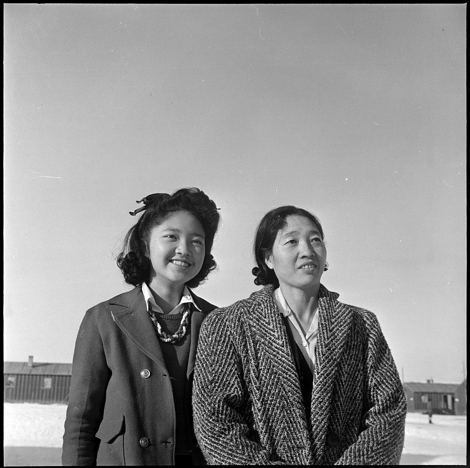 Heart Mountain Relocation Center, Heart Mountain, Wyoming. Helen Hifumi and her mother, Mrs. Chiyo . . . - NARA - 539196