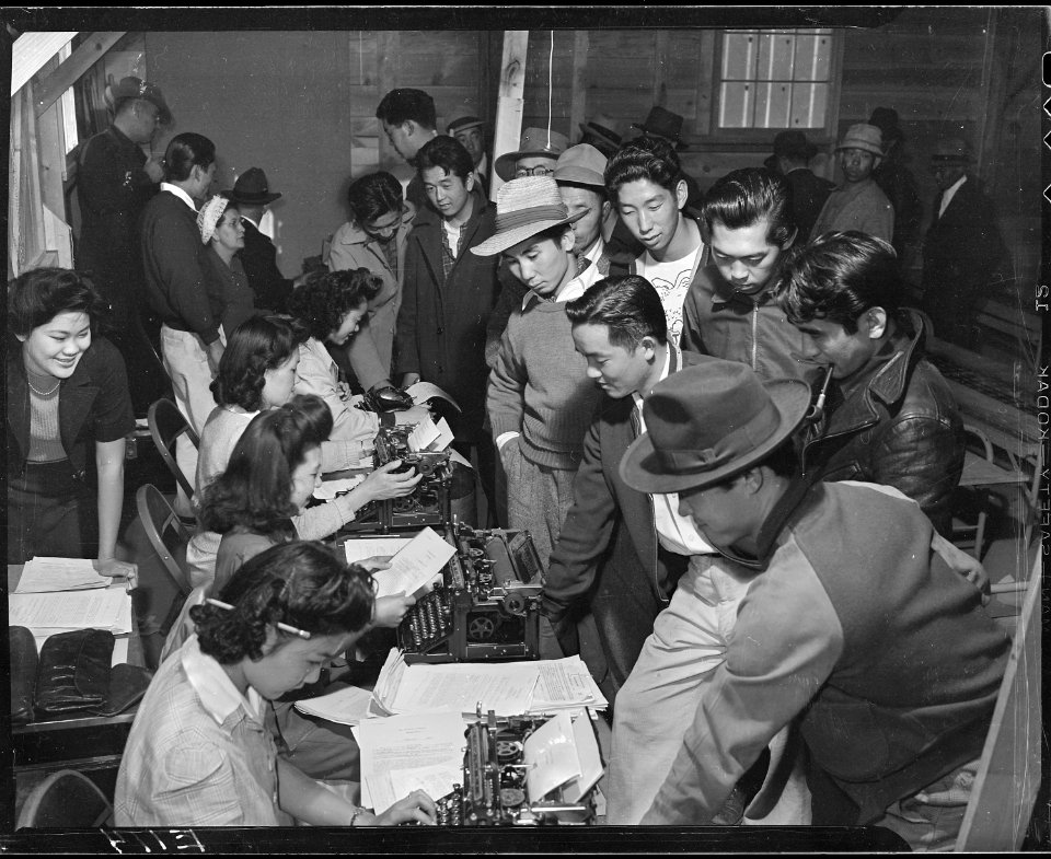 Heart Mountain Relocation Center, Heart Mountain, Wyoming. Husky young evacuees from Los Angeles vo . . . - NARA - 538776