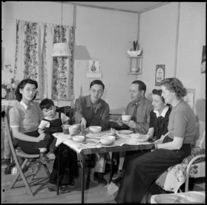 Heart Mountain Relocation Center, Heart Mountain, Wyoming. In his barracks home at Block 7 - 21 - NARA - 539206