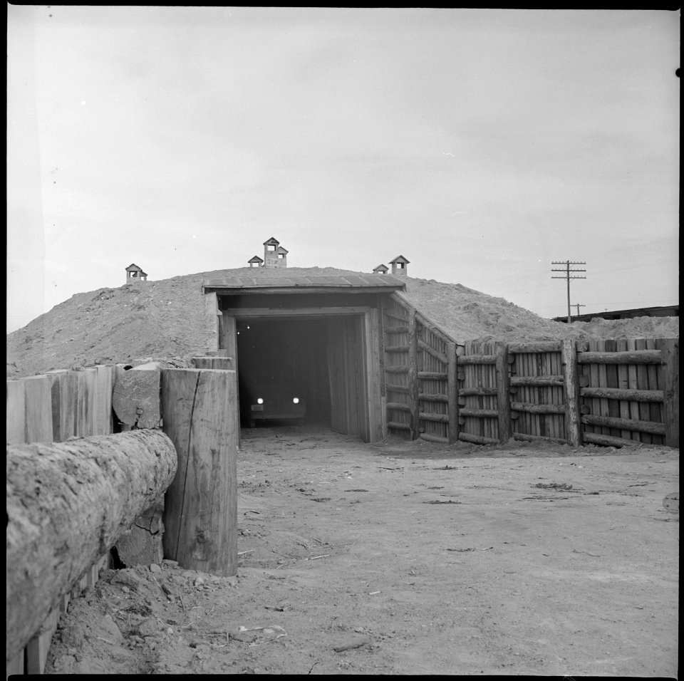 Heart Mountain Relocation Center, Heart Mountain, Wyoming. One of two root cellars recently complet . . . - NARA - 539469