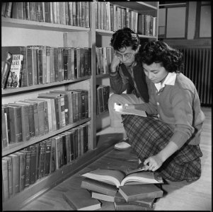 Heart Mountain Relocation Center, Heart Mountain, Wyoming. Scene in the Heart Mountain High School . . . - NARA - 539459