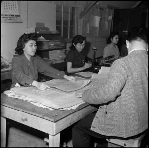 Heart Mountain Relocation Center, Heart Mountain, Wyoming. The repertorial staff of the Sentinel, H . . . - NARA - 539203