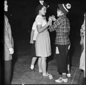 Heart Mountain Relocation Center, Heart Mountain, Wyoming. Young girl residents of Heart Mountain c . . . - NARA - 539447
