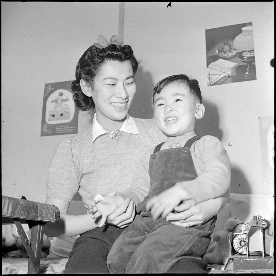 Heart Mountain Relocation Center, Heart Mountain, Wyoming. Nisei mother, Alice Hosokawa, wife of th . . . - NARA - 539160