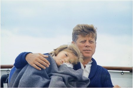 Hyannisport Weekend. Caroline Kennedy, President Kennedy. Hyannisport, MA, aboard the Honey Fitz. - NARA - 194267