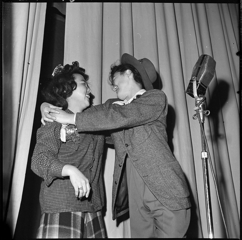Heart Mountain Relocation Center, Heart Mountain, Wyoming. Two young girls, of the Heart Mountain C . . . - NARA - 539482