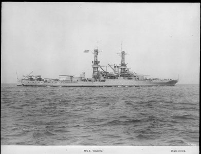 Idaho (BB42). Starboard side, underway, two planes on catapults, 06-04-1927 - NARA - 512974