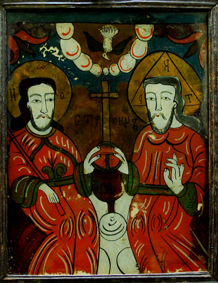 Icon - The Trinity, from Glass Icon Collection, no. 559. Maramureş Museum in Sighet, Romania