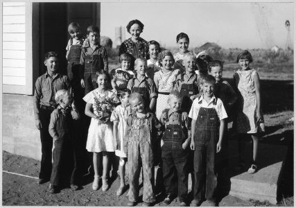 Idado. Minidoka. Pupils and teacher of a rural school on the Gooding Division. - NARA - 531558 photo