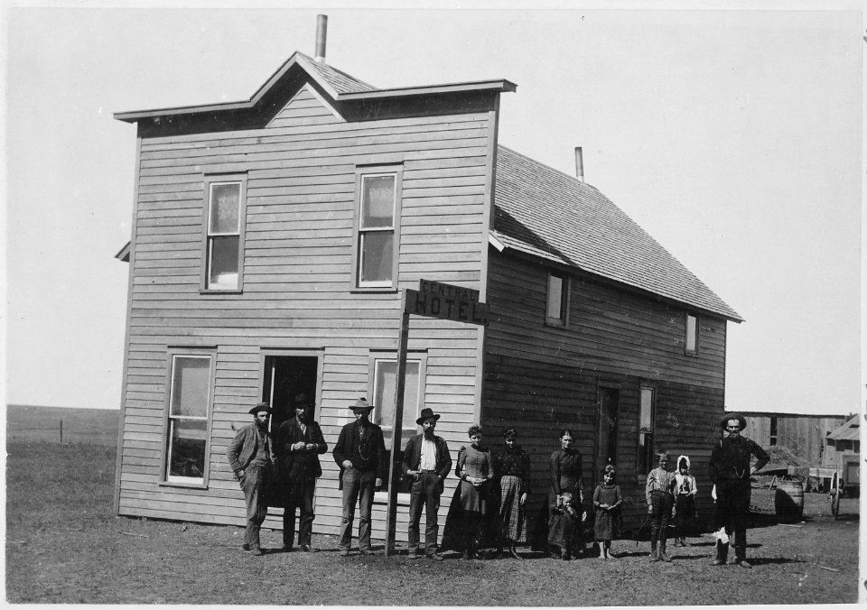 In front of the Central Hotel, Round Pond, Okla. Terr. By Kennett, January 1894 - NARA - 540096