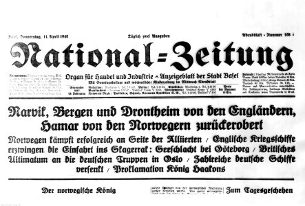 Informacja w szwajcarskiej gazecie National Zeitung o walkach w Norwegii (2-439)
