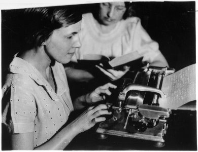 Indianapolis, Marion County, Indiana. Education, blind work. Blind Works Progress Administration (WPA) worker... - NARA - 518265