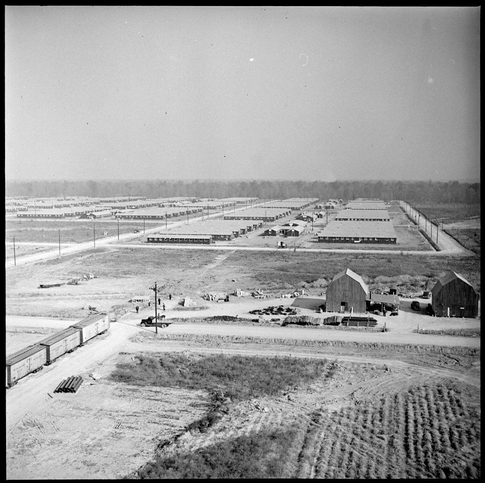 Jerome Relocation Center, Denson, Arkansas. A section of the center looking west. - NARA - 538817