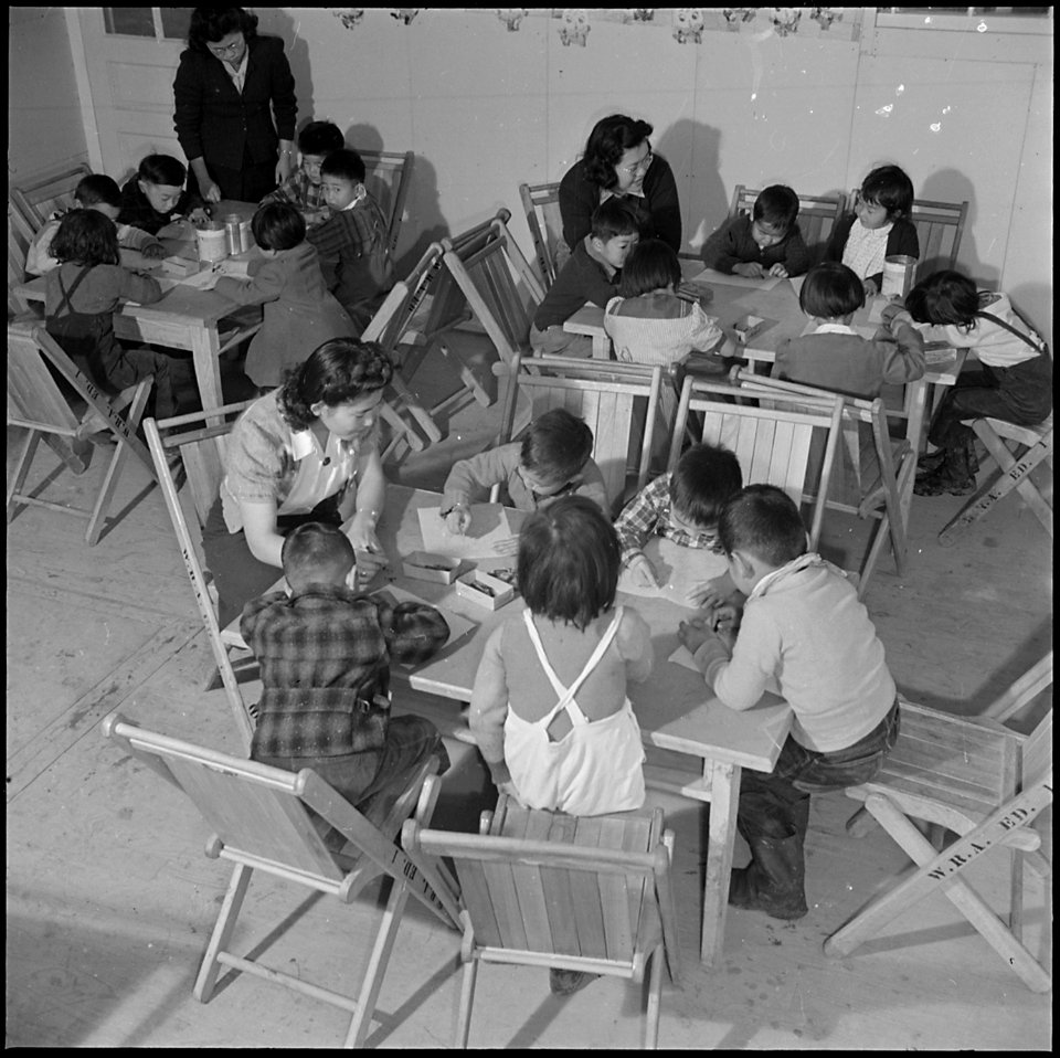 Jerome Relocation Center, Denson, Arkansas. A pre-school class in the Jerome Center grade school. . . . - NARA - 539323