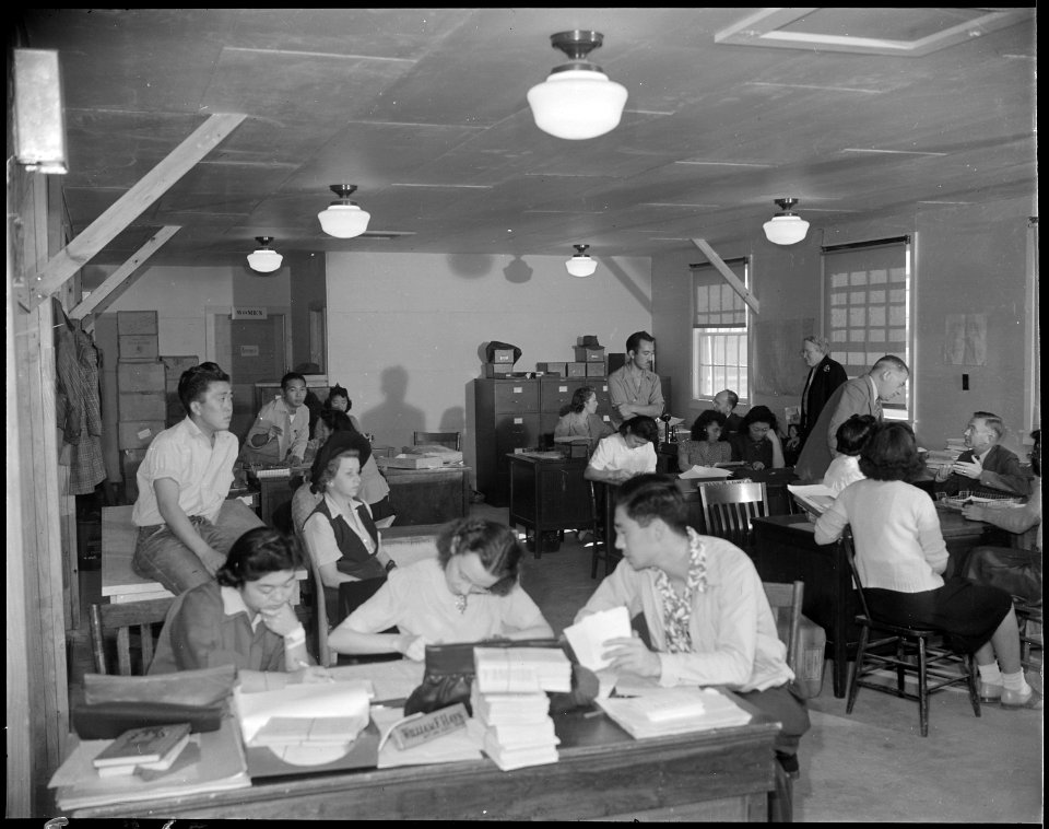 Jerome Relocation Center, Denson, Arkansas. A view of the office section of the Education Director, . . . - NARA - 538858