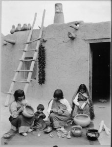 Indians of Santa Clara Pueblo, New Mexico, making pottery, 1916 - NARA - 519165 photo