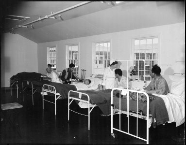 Jerome Relocation Center, Denson, Arkansas. A view of the first ward (section in use) at the hospit . . . - NARA - 538995
