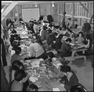 Jerome Relocation Center, Denson, Arkansas. A pattern making class in the adult education division . . . - NARA - 539359