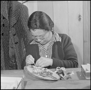 Jerome Relocation Center, Denson, Arkansas. An adult education class at the Jerome Center, where a . . . - NARA - 539343