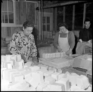 Jerome Relocation Center, Denson, Arkansas. In a makeshift soap factory, at the Jerome Center, Mrs. . . . - NARA - 539308