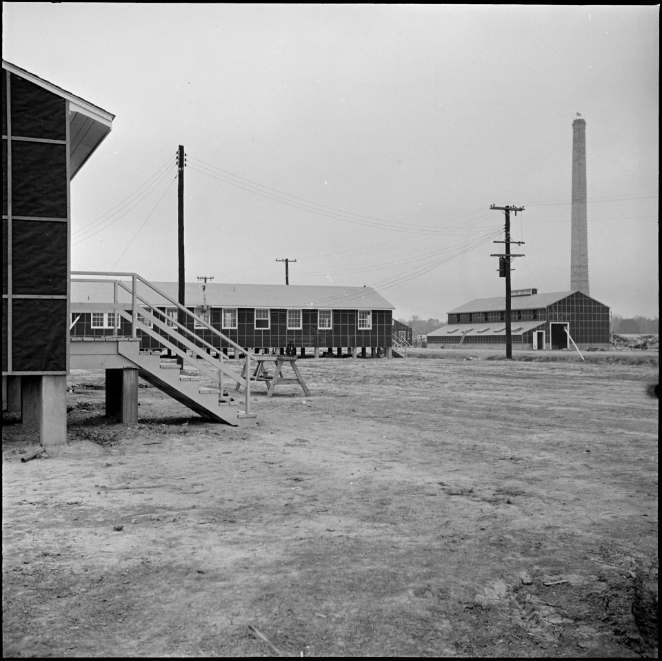 Jerome Relocation Center, Denson, Arkansas. One of the hospital wings showing the heating plant are . . . - NARA - 538812