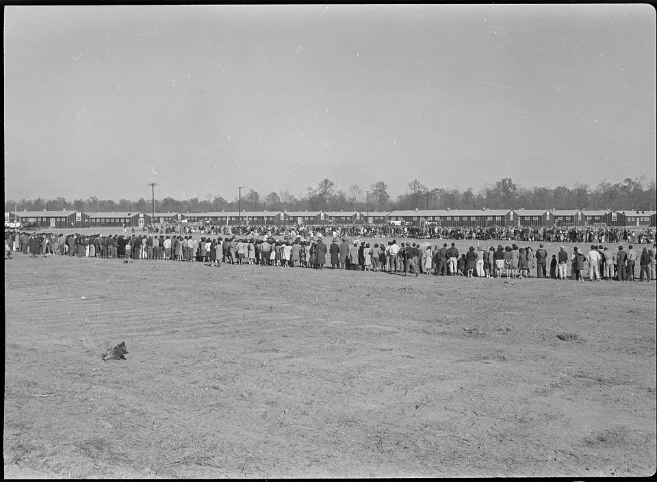 Jerome Relocation Center, Denson, Arkansas. Football crowd at game between group teams at this cent . . . - NARA - 539140