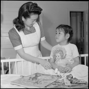 Jerome Relocation Center, Denson, Arkansas. Six year old Reiko Masado convlalescing from a serious . . . - NARA - 539324