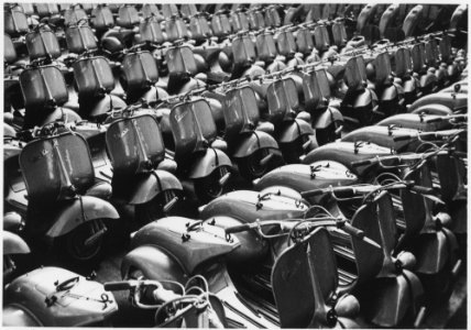 Italy. With the help of Marshall Plan funds, a new product rolled out of the factory, the Vespa Piaggio plant at... - NARA - 541730 photo