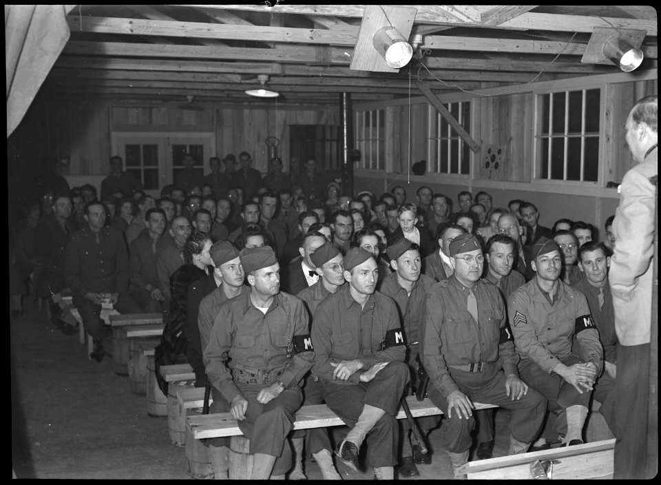 Jerome Relocation Center, Dermott, Arkansas. First U.S.O. (United Services Organizations) show held . . . - NARA - 537301