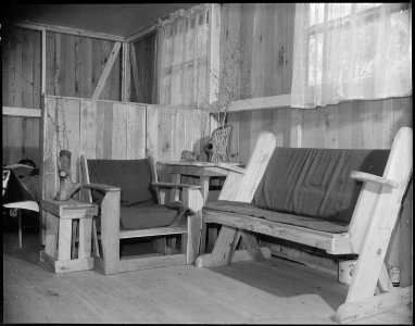Jerome Relocation Center, Denson, Arkansas. The chairs, table and settee in this barracks home were . . . - NARA - 538870