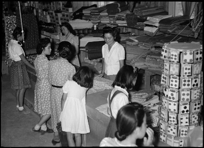 Jerome Relocation Center, Dermott, Arkansas. Two clerks, Hannah Takeoka (left) and Namie Hamada (r . . . - NARA - 537376