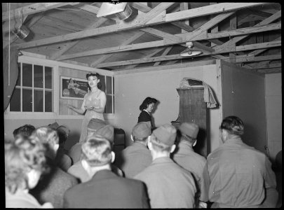Jerome Relocation Center, Dermott, Arkansas. First U.S.O. (United Services Organizations) show held . . . - NARA - 537300