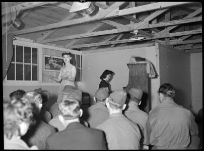 Jerome Relocation Center, Dermott, Arkansas. First U.S.O. (United Services Organizations) show held . . . - NARA - 537300