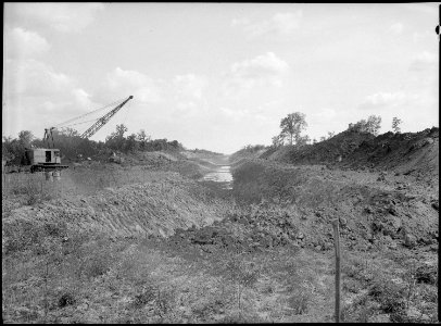 Jerome Relocation Center, Dermott, Arkansas. The main drainage ditch, facing south, when it had bee . . . - NARA - 537306