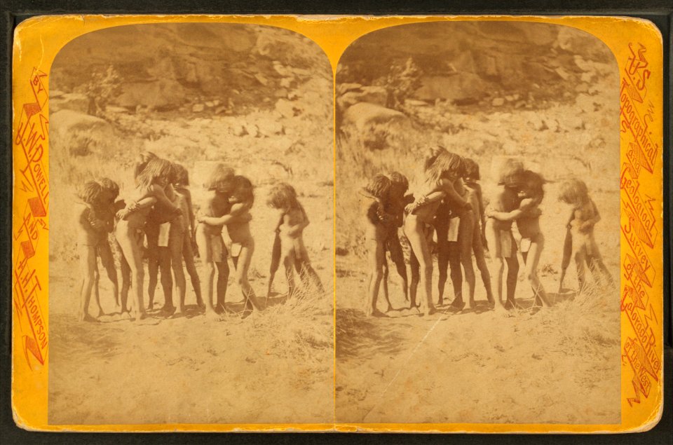 Kai-vav-its, a tribe of Pai Utes living on the Kai-bab Plateau near the Grand Cañon of the Colorado in Northern Arizona - One little, two little, three little Injuns., by Hillers, John K., 1843-1925