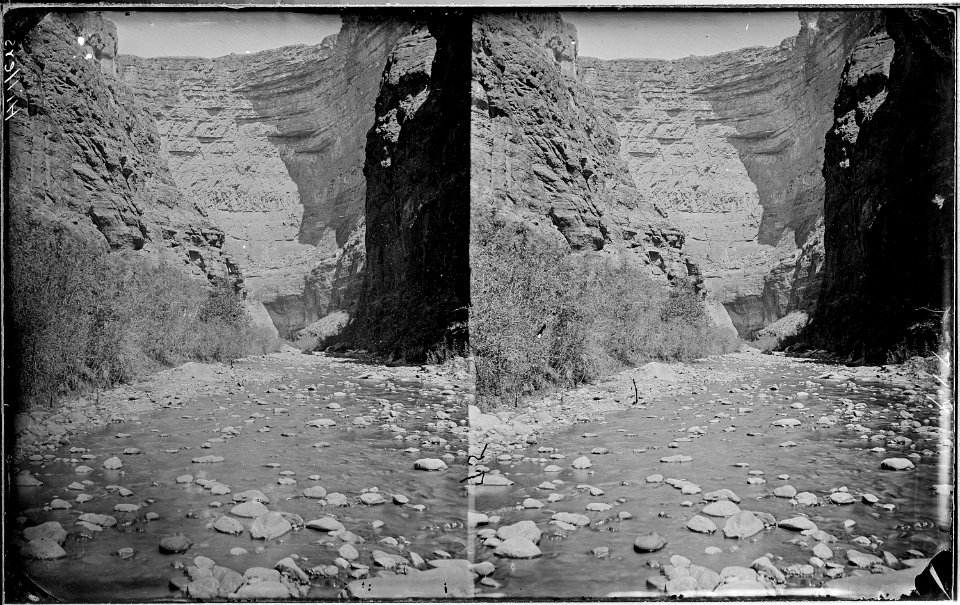 Kanab Canyon. Creek must be at low water as rocks show in the stream bed as it comes around the bend. Old nos. 469... - NARA - 517930