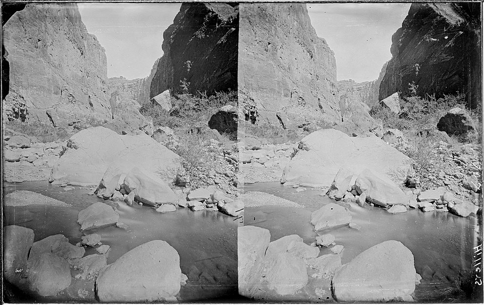Kanab Canyon. Shows boulders on the bank and in the river. Old nos. 468, 707, 495. - NARA - 517925