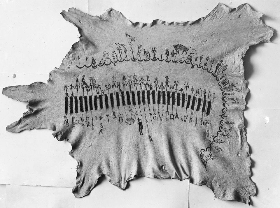 Kiowa Anko calendar on buckskin - NARA - 523631