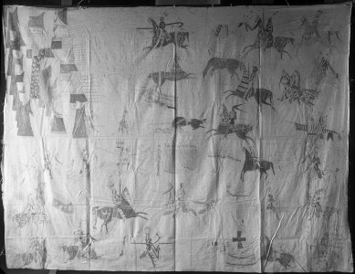 Kiowa painting on canvas, Osage and Kiowa Fight - NARA - 523630