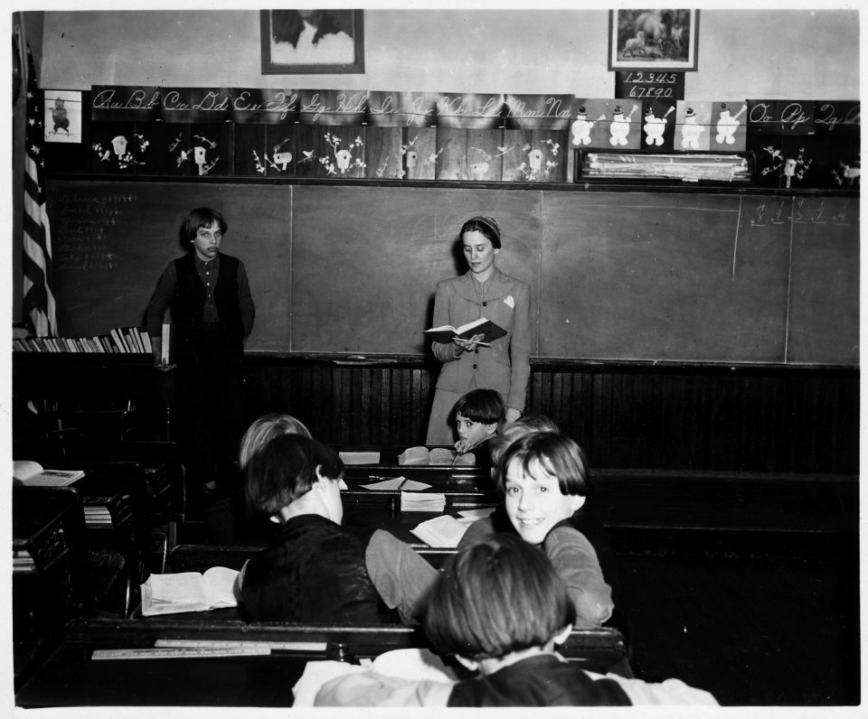 Lancaster County, Pennsylvania. The teacher of the school is a Church Amish woman, the daughter of . . . - NARA - 521097