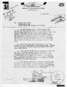 Letter received from General Thomas Handy to General Carl Spaatz authorizing the dropping of the first atomic bomb - NARA - 542193