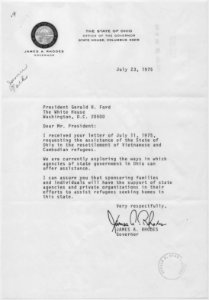 Letter from James A. Rhodes, Governor of Ohio, to President Gerald R. Ford concerning assistance by the State of Ohio... - NARA - 186682