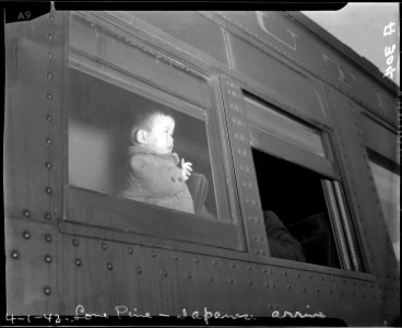 Lone Pine, California. A young evacuee of Japanese ancestry arrives here by train prior to being tr . . . - NARA - 536243