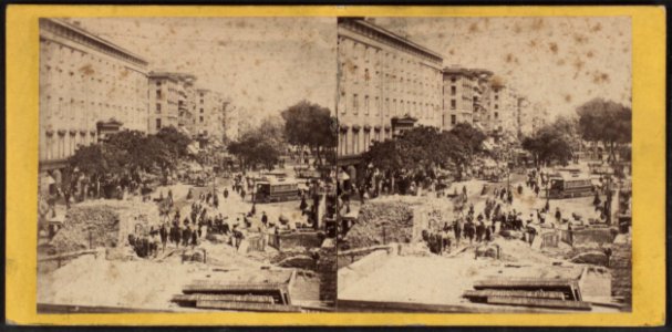 Looking up Broadway from the corner of Fulton Street, showing the ruins of Barnum's Museum, by E. & H.T. Anthony (Firm)